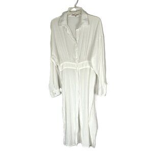 Willow & Root Longline White Blouse Button Up L Coastal Cowgirl